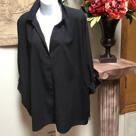 GIBSON LATIMER blouse, size XL, Collard, slip-over, sleeves are ruffed with ties - Picture 1 of 9